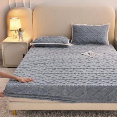 Imagem de Capa de colchão, protetor de colchão de veludo macio e macio, respirável e silencioso, elástico com bolso profundo, antiderrapante, à prova de poeira, para cama queen size, cinza, 200 x 220 cm