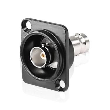 Imagem de Adaptador de plugue BNC duplo tipo D - acoplador BNC de soquete coaxial de vídeo SDI banhado a ouro - conector de alimentação fêmea para fêmea para montagem em painel de chassi