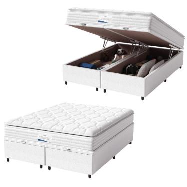 Imagem de Cama Box Baú Casal Queen Colchão Molas Ensacadas Granville Com Pillow Branco Probel