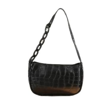 Imagem de Bolsa de mão de mão, bolsa de ombro pequena de poliuretano para mulheres, mini bolsa de ombro fofa para compras, caminhadas, viagens, Preto, Casual