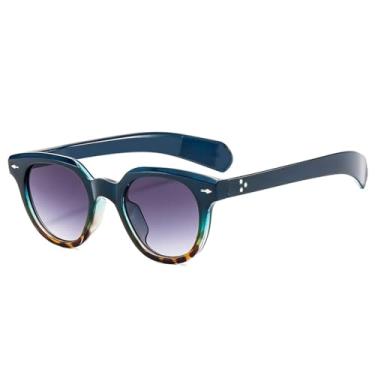 Imagem de Óculos de Sol Feminino Oval com Rebites, Lentes Degradê e Proteção UV400 para Esportes ao Ar Livre, Corrida e Ciclismo, Estampa de Leopardo Azul e Cinza