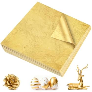 Imagem de 150 peças de folhas de ouro, folhas de ouro de transferência de imitação de 13 cm x 13 cm para arte, sem glitter comestível, flocos de ouro, folhas de papel alumínio para pintura de unhas, joias