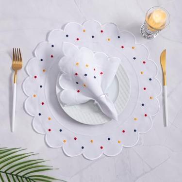 Imagem de Kit Jogo Americano Bordado, 12 Peças 6 Lugares, Sousplat e Guardanapo, Poá Clássico, 50x35cm (Colorido)