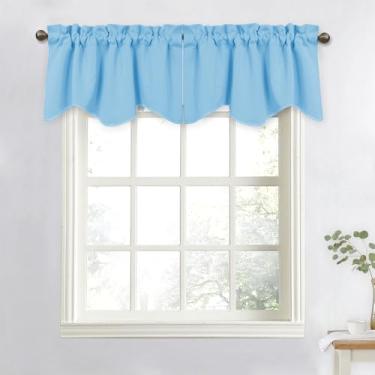 Imagem de Cortinas blackout para janelas de cozinha/banheiro/sala de estar/quarto privacidade varão decorativo bolso curto cortinas de sanefa, 132 cm L x 45,7 cm C, azul celeste