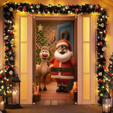 Imagem de BlissYard Faixa para porta de Natal, 188 x 89 cm, faixa de Natal para decoração interna e externa, pano de fundo festivo com papai noel, rena, árvore de Natal, guirlanda de festa, decoração de casa