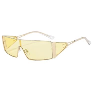 Imagem de HCPIHF Óculos de sol retangulares de armação grande de metal, feminino, luxuoso, vintage, masculino, punk, UV400 (dourado-amarelo)