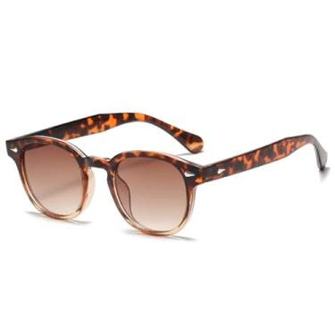 Imagem de VFDHN Óculos de sol redondos retrô femininos, estilosos, com rebites, decoração, uv400, masculino, punk, leopardo (chá degradê de leopardo)