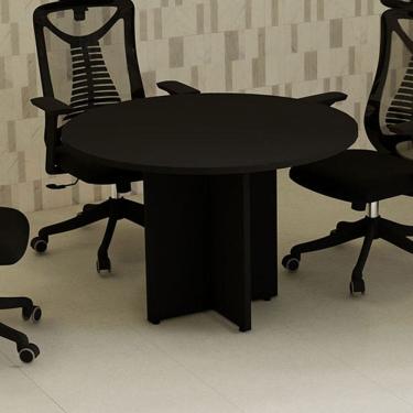 Imagem de Mesa de Reunião Redonda 110cm X 110cm com 4 Lugares e Pés Painel para Escritório Corporate Preto
