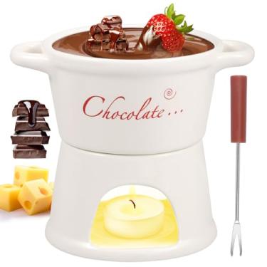 Imagem de Canecas de fondue de chocolate de 300 ml, panela de derretimento de fondue de cerâmica com 1 garfo caneca removível de derretimento de chocolate fácil de limpar adequada para mergulhar queijo