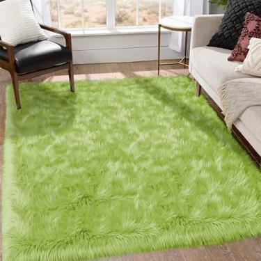 Imagem de Goolela Tapete de área 6x9 para quarto sala de estar verde fofo lavável tapete de pele sintética felpudo de cabeceira tapete peludo decoração fofa tapete felpudo de pele de carneiro retangular