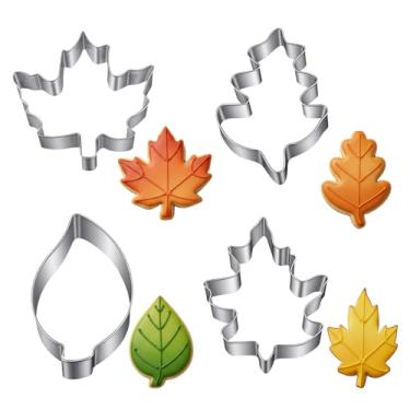 Imagem de Thinp Conjunto de 4 peças de cortadores de biscoito de outono, cortador de biscoito de aço inoxidável, formas de folha de carvalho, moldes de biscoito com tema natalino, decorações de festa de