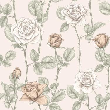 Imagem de VaryStyle Papel de parede floral bege vintage elegante rosa ramos flores descascar e colar papel de parede para quarto banheiro 45 x 299 cm autoadesivo vinil impermeável bege papel de contato para