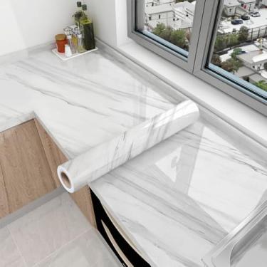 Imagem de Papel de Parede Autoadesivo, Mármore Branco, Vinílico, 3 Metros x 60 Centímetros, para Paredes e Móveis, Decoração de Sala, Quarto, Cozinha e Banheiro