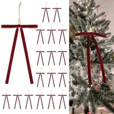 Imagem de CEELGON 18 peças de laços de veludo vermelho escuro para decoração de árvore de Natal com contas de madeira e guirlanda de juta 12 x 18 cm para decoração de casa de Natal (Borgonha)