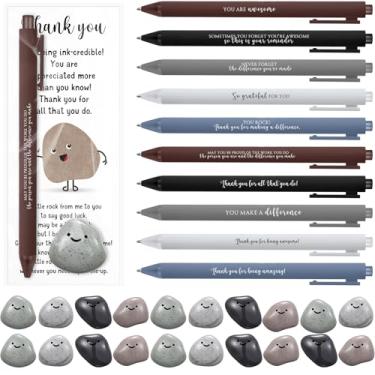 Imagem de Dunzoom 20 conjuntos de canetas esferográficas inspiradoras motivacionais You Rock com pedras de resina de sorriso, bolsa OPP, presentes de agradecimento, para funcionários e colegas de trabalho