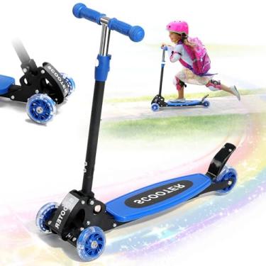 Imagem de Patinete para crianças de 3 a 7 anos – Scooters com três rodas, inclinada para dirigir, dobrável, rodas traseiras duplas estáveis, altura ajustável, para meninas de 3 a 5, 5 a 7 anos de idade até 54