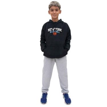 Imagem de Conjunto Moletom Infantil Canguru Estampa New York Basketball Com Calça Estiloso Quentinho