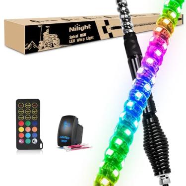 Imagem de Nilight Chicote de luz LED RGB espiral de 1 peça com base de mola luz de perseguição RF controle remoto antena iluminada chicotes para Can-Am ATV UTV RZR Polaris Dune Buggy Offroad, 2 anos de garantia