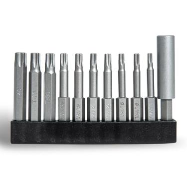 Imagem de HitScrews Conjunto de brocas Torx T10–T40, conjunto de chaves de fenda estrela de 10 peças de 5 cm + suporte magnético de broca de 6 cm, hexagonal, pontas de precisão CNC de aço S2, compatível com