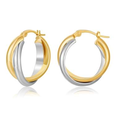 Imagem de MYCUTEY Brincos de argola de dois tons para mulheres, brincos de ouro e prata, Cobre, Sem pedra preciosa