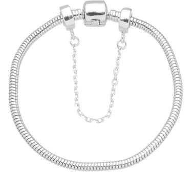 Imagem de Pulseira Berloque Banhada a Prata 925, Com Trava de Segurança, Estilo Serpente, Prata Feminina