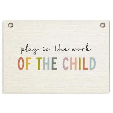 Imagem de Decoração de quarto infantil para sala de jogos - Banner de regras de sala de jogos, bandeira de pendurar em tela arco-íris, faixa de parede, presente para bebês, crianças, meninas, meninos, berçário