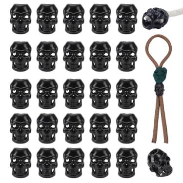 Imagem de NBEADS 40 peças de contas de caveira de liga, em forma de crânio, fecho de extremidade de liga, paracord de metal, contas de orifício grande, cordão europeu EDC para cadarço de joias, pingente de