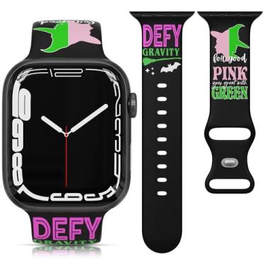 Imagem de Pulseira esportiva com tema de bruxa compatível com Apple Watch Ultra SE séries 10, 9, 8, 7, 6, 5, 4, 3, 2 e 1, Magic Broom e Bat-38 de 41 mm, 40 mm, 38 mm, 49 mm, 44 mm, 42 mm, 1