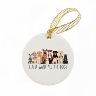 Imagem de Mancheng-zi Enfeite de Natal para cães, enfeites de presentes para donos de mães de cães para decoração de árvore de Natal, enfeites decorativos de cerâmica para pendurar I Just Want All The Dogs
