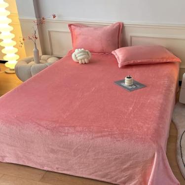 Imagem de MorroMorn Jogo de lençol Queen de flanela ultramacio e fofo de lã de pelúcia 4 peças - Jogo de cama para todas as estações com plano, bolso profundo e 2 fronhas, veludo luxuoso aconchegante (rosa)