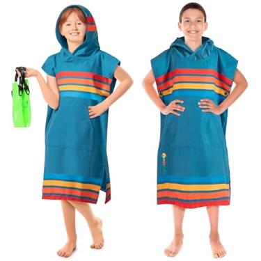 Imagem de SUN CUBE Roupão infantil para trocar de toalha, poncho de surf, microfibra de secagem rápida, cobertor usável para meninos e meninas de 8 a 12 anos, azul pôr do sol