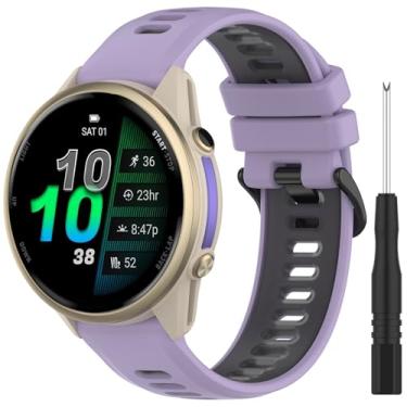 Imagem de Compatível com Garmin Forerunner 965, pulseiras de silicone de 22 mm para Garmin Forerunner 970/965 Solar/955/955 Solar/945/935/745/Approach S62/S60 Smartwatch (roxo preto)