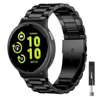 Imagem de TUCOMO Pulseiras de relógio de metal compatíveis com Garmin Vivoactive 6/Vivoactive 5/3/3 Music, pulseira de aço inoxidável de 20 mm para Garmin Venu SQ/Forerunner 55/165/245 masculino e feminino