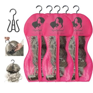 Imagem de Bolsa de armazenamento de perucas com cabide, pacote com 5 organizadores à prova de poeira em forma de ampulheta com janela transparente - para perucas longas de cabelo humano e sintético, solução de