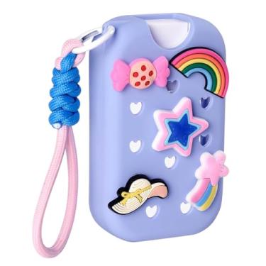 Imagem de Addoklm Capa de silicone Mist compatível com frasco de spray desinfetante para as mãos Touchland Crocs (adequado para 1 FL OZ/30 mL Ver), com 5 pingentes e acessório de chaveiro (azul)