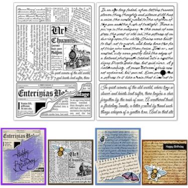 Imagem de GLOBLELAND 2 folhas de carimbos transparentes de fundo de texto para scrapbook, textura de jornal, selos de silicone, fundo escrito à mão, conjunto de carimbos transparentes para fazer cartões, faça