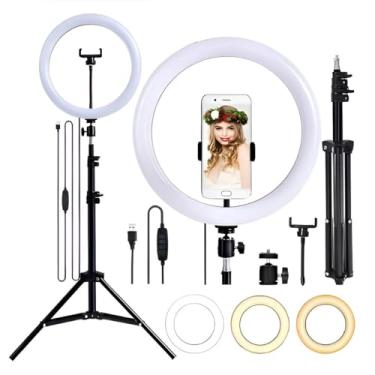 Imagem de Ring Light de Mesa 6” polegadas com Tripé e Suporte para Celular – 3 Tonalidades de Luz USB 3500K–5500K para Maquiagem e Gravação