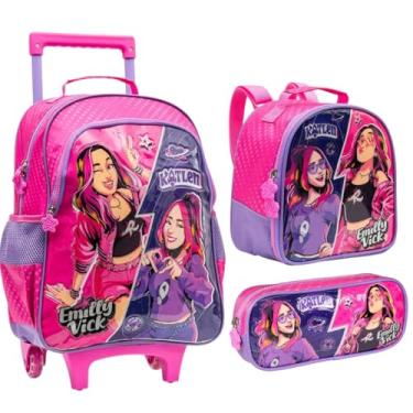 Imagem de Kit Escolar Mochila Lancheira Estojo Emilly Vick Katlen Rosa