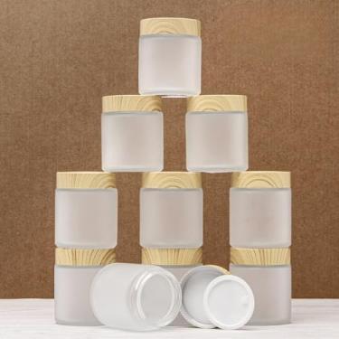 Imagem de Kit 10 Mini Potes Vidro Tampa Efeito Bambu Frascos Cosmético Creme Vela Aromática Lembrancinha 80g(10 Grandes (80G))