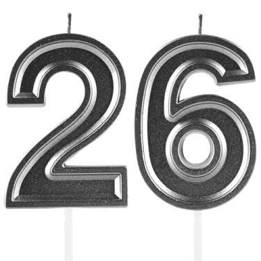 Imagem de Velas de aniversário de 26 anos, numerais pretos 26 topo de bolo, decoração para meninas e meninos, tema de aniversário, festa de casamento, artigos de celebração