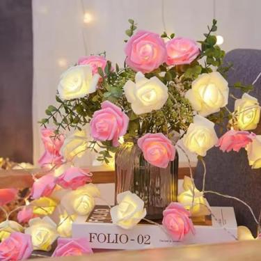 Imagem de Cordão de luz rosa de 1 m 10 LED para pendurar em casa, casamento, dia dos namorados, decoração de festa, lembrancinha de casamento (branco e rosa)