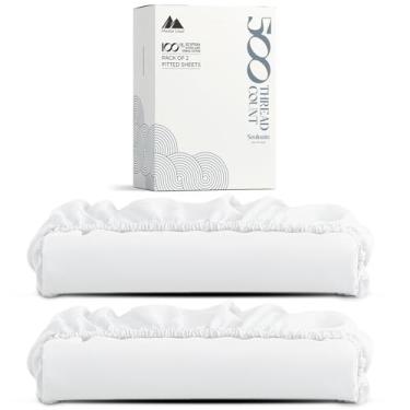 Imagem de Mayfair Linen Lençol solteiro de algodão egípcio, pacote com 2 - lençol de baixo elástico luxuoso com bolso profundo de 500 fios (branco), lençol de baixo elástico macio que não solta para dormitório