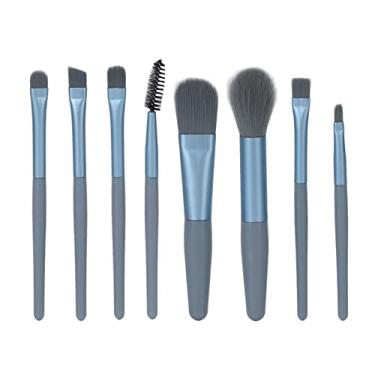 Imagem de Conjunto de pincéis de maquiagem profissional, 8 peças, pincéis cosméticos de cerdas macias premium para base impecável, mistura de pó, contorno, maquiagem, mulheres, meninas, (Azul)