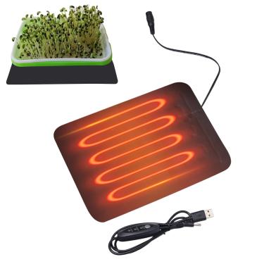 Imagem de Tapete térmico de germinação de sementes, tapete de cultivo aquecido para mudas, almofada de aquecimento hidropônico para inverno, USB ajustável em três velocidades de temperatura, tapete de