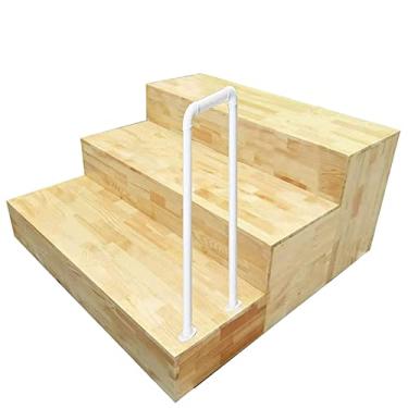 Imagem de FZZIBQYR Trilhos de escada para escadas internas/externas para degraus externos G kit de trilhos de escada de ferro forjado de metal com suporte de haste para pescoço de mão