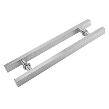 Imagem de Puxador de porta de vidro de escritório de tubo quadrado de aço inoxidável resistente puxador deslizante de porta de celeiro de madeira - preto/prata, 8 tamanhos (cor: prata, tamanho: 800 × 500 mm)