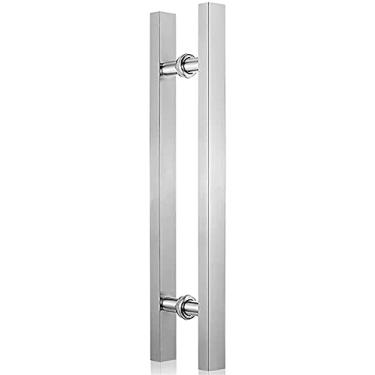 Imagem de Puxador de porta de vidro, puxador de porta de aço inoxidável quadrado de aço inoxidável prata, puxador de porta de chuveiro, maçaneta de porta de celeiro de madeira