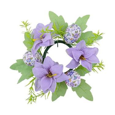 Imagem de Anel de vela de guirlanda, flores artificiais de fazenda, guirlandas de vela de férias - guirlanda de primavera, guirlanda de flores, decoração de mesa central para porta da frente