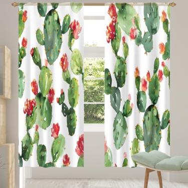 Imagem de 2 conjuntos de painéis de cacto flor primavera cortinas transparentes arejadas com filtro leve painéis de cortina leve cortina de porta janela para sala de estar, quarto, jantar, 192 cm de comprimento