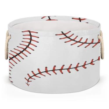 Imagem de Cesta de armazenamento redonda grande com design esportivo de beisebol, organizador de brinquedos para crianças, dobrável, com alça, cesto de roupa suja para sala de estar, lavanderia, berçário